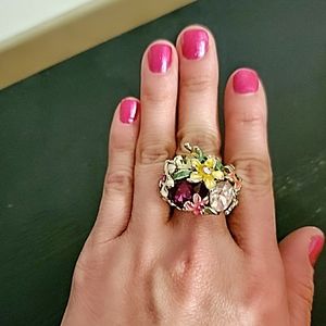 Flower Jeweled Adjustable Ring